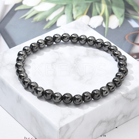 Brass Round Beaded Stretch Bracelets for Men Women BJEW-G736-01-1