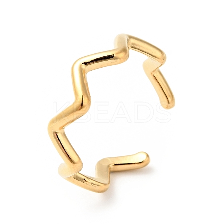 Ion Plating(IP) 304 Stainless Steel Wave Open Cuff Ring for Women RJEW-I085-13G-1