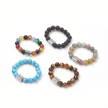 Natural & Synthetic Mixed Stone Stretch Finger Rings RJEW-JR00221-1