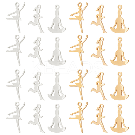 24Pcs 3 Style 201 Stainless Steel Laser Cut Pendants STAS-DC0001-66-1