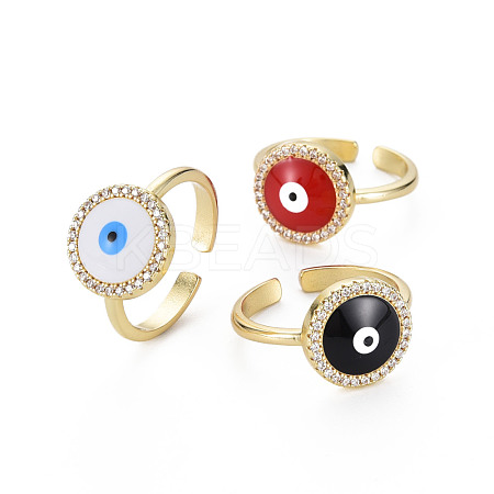 Flat Round with Evil Eye Enamel Lucky Cuff Ring RJEW-N035-084-NF-1