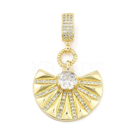 Brass Clear Cubic Zirconia Fan European Dangle Charms KK-Z090-05G-1