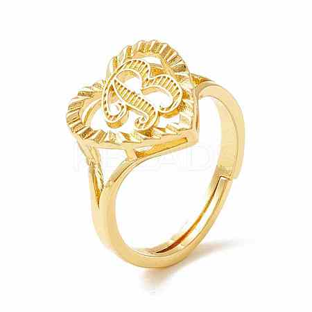 Real 18K Gold Plated Brass Alphabet Adjustable Rings RJEW-M139-18B-1