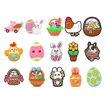 15Pcs 15 Styles Easter Theme Food Grade Eco-Friendly Silicone Beads SIL-CJ0002-71-1