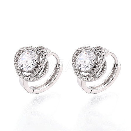 Brass Micro Pave Clear Cubic Zirconia Flower Hoop Earrings EJEW-T048-43P-1