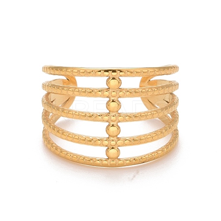 Ion Plating(IP) 304 Stainless Steel Chunky Open Cuff Ring for Women RJEW-A005-35G-1