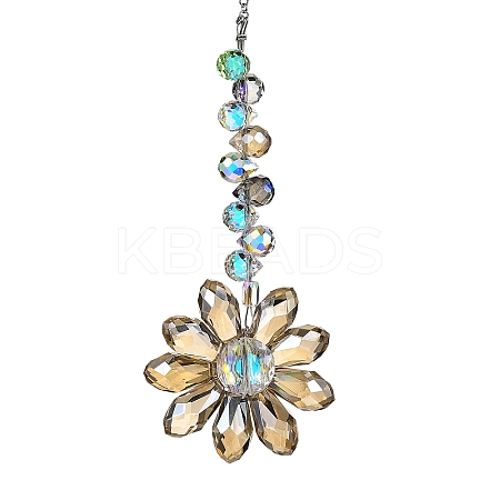 Glass Flower Hanging Suncatchers HJEW-C009-01D-1