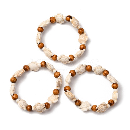 Sea Turtle Synthetic Turquoise Stretch Bracelets BJEW-JB10253-1