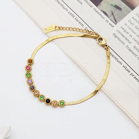 Colorful Zircon Beaded Link Bracelet with Herringbone Chains JB767A-1