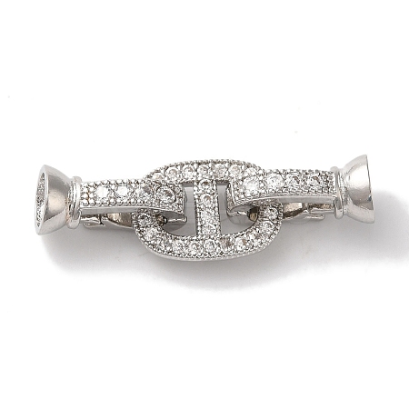 Oval Rack Plating Brass Micro Pave Clear Cubic Zirconia Fold Over Clasps KK-A225-09P-1