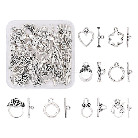 40 Sets 8 Styles Tibetan Style Alloy Toggle Clasps TIBE-YW0001-69A-1