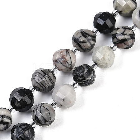 Natural Black Netstone Beads Strands G-G182-B08-05-1