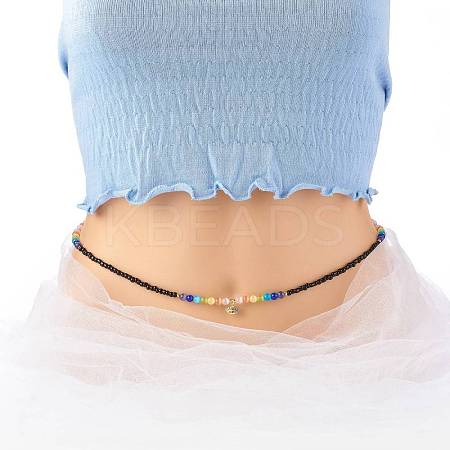 Glass Seed & Cat Eye Waist Beads NJEW-C00030-03-1