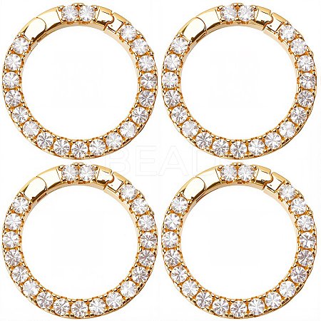 6Pcs Rack Plating Brass Micro Pave Clear Cubic Zirconia Spring Gate Ring ZIRC-SC0001-30-1