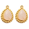 Natural Rose Quartz 304 Stainless Steel Teardrop Charms LS-G-D075-01G-01-1