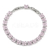 Noble Gift Ideas for Lady Platinum Tone Brass Micro Pave Cubic Zirconia CZ Flower Link Chain Bracelets BJEW-L472-03-1-1