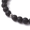Cross Natural Lava Rock Beads & Wood Round Beads Stretch Bracelets for Men Women BJEW-JB11832-01-4