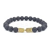 Natural Lava Rock & Electroplated Synthetic Non-magnetic Hematite Beads Stretch Bracelets GE0373-2-1