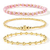 3Pcs Glass & Brass Round Beads Stretch Bracelets HD9470-12-1