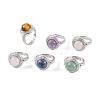 Natural Mixed Stone Round Adjustable Rings RJEW-K271-04P-1