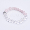 Natural Rose Quartz & Quartz Crystal Stretch Bracelets BJEW-JB03510-02-1