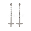 Christian Upside Down Cross 201 Stainless Steel Dangle Stud Earrings LS-EJEW-P314-01B-P-4