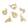 12Pcs 6 Style Brass Micro Pave Clear Cubic Zirconia Charms KK-FW0001-11-3