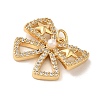 Rack Plating Brass Micro Pave Clear Cubic Zirconia and Plastic Pearl Pendants KK-S366-09G-2