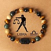 12 Constellations Natural Tiger Eye & Picture Jasper Round Beaded Stretch Bracelets for Men Women WG21EC3-11-1