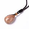 Dyed Natural Fossil Coral Teardrop Pendant Necklace with Nylon Cord for Women NJEW-C002-04-3