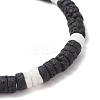 Natural Lava Rock & White Shell Flat Round Beads Stretch Bracelets for Women BJEW-JB12462-02-4