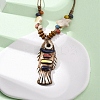 Ceramic Fish Pendant Adjustable Waxed Cord Necklaces for Women NJEW-B146-01-1