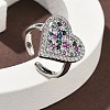 Heart Brass Micro Pave Cubic Zirconia Cuff Rings for Women RJEW-A069-12P-04-2