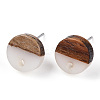 Opaque Resin & Walnut Wood Flat Round Stud Earrings EJEW-TAC0021-17A-01-1