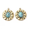 PVD Vacuum Plating 201 Stainless Steel Synthetic Turquoise Pendants STAS-C064-VC875-1-3