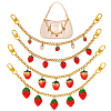 4Pcs 4 Styles Alloy Enamel & Resin Fruit Red Strawberry Charm 304 Stainless Steel Bag Decorative Chains HJEW-PH02272-1