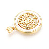Brass Pave Natural Shell Hollow Flat Round with Tree of Life Pendants KK-N268-26G-2