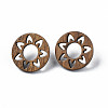 Donut with Flower Walnut Wood Stud Earrings with 316 Stainless Steel Pin for Women LS-X-EJEW-N017-007-2