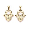 304 Stainless Steel Crystal Rhinestone and Shell Hamsa Hand Pendants STAS-T071-14G-1
