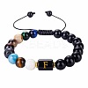 10MM Natural Black Obsidian Alphabet Beaded Braided Bracelets TO2319-6-1