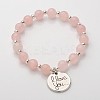 Flat Round with I Love You Natural Gemstone Beaded Charm Bracelets BJEW-JB01846-03-1