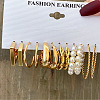 6Pairs Alloy Plastic Imitation Pearl Stud Earrings & Hoop Earrings WG38505-01-1