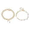 2Pcs 2 Styles Bowknot Aluminium Twisted Curb Chains Bracelet & Brass Paperclip & Shell Pearl Chains Bracelet Set for Women BJEW-JB11601-2