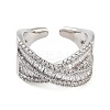 Rack Plating Brass Micro Pave Cubic Zirconia Open Cuff Rings RJEW-C080-09P-2