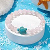 Natural Rose Quartz & Synthetic Turquoise Turtle Beaded Stretch Bracelet BJEW-JB09699-02-2