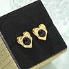 Natural Obsidian & Ion Plating(IP) 304 Stainless Steel Heart Stud Earrings EJEW-A118-04G-01-2