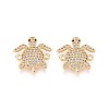 Brass Micro Pave Clear and Black Cubic Zirconia Turtle Links Connector Charms KK-T074-124G-1