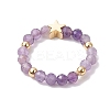 Round Natural Apatite & Green Aventurine & Amethyst & Moss Agate Beads Stretch Rings for Women RJEW-JR00714-02-5