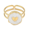 Ion Plating(IP) 304 Stainless Steel Enamel Flat Round with Heart Cuff Finger Rings X-RJEW-L107-073G-01-2