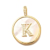 Rack Plating Brass Micro Pave Clear Cubic Zirconia Pendants with Shell KK-M309-42G-K-1